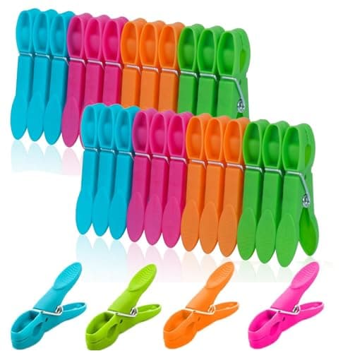 Image of Clothes Pegs for Washing Line, Washing Pegs with Durable Spring, Plastic Non Slip Laundry Clips, Rust-Resistant for Outdoor & Indoor Drying, 4 Colors, 24 Pack