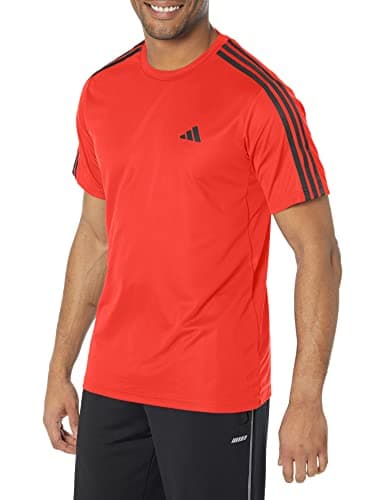 Image of adidas Men's Essentials Base 3-Stripes Training T-Shirt, Bright Red/Black, S