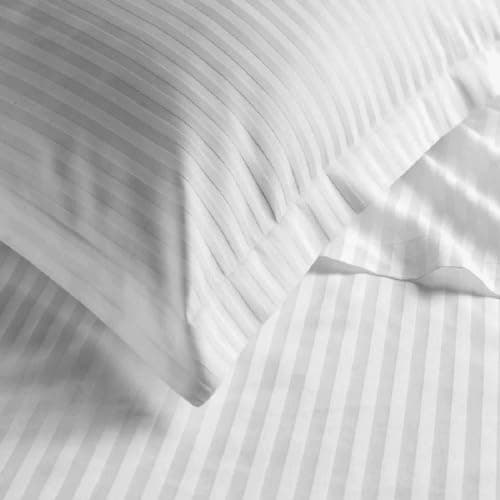 Image of Luxury Extra Soft & Silky Long-Staple Hotel Quality Victorian TC 250 Sateen Stripe 100% Natural Cotton Oxford Pillowcases Pair Pack (White)