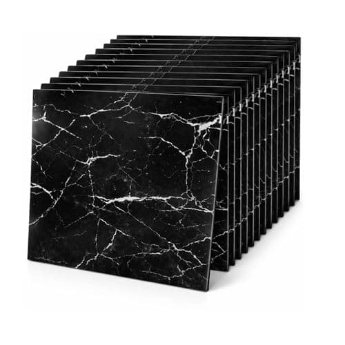 Image of EVERGOODS Self Adhesive Marble Wall Tiles 40 Pack 30x30cm, Peel and Stick PVC Waterproof Wall Panels for Shower, Kitchen Backsplash Stick on Tiles for Bathroom, Living Room (40PCS Black Marble)