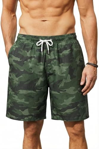 Image of Enlision Mens Swimming Shorts UK 7.5" Quick Dry Summer Hawaiian Swim Trunks Men Long with Mesh Liner Pockets Green Camouflage Boardshorts for Pools Beach Surfing Plus Size XL