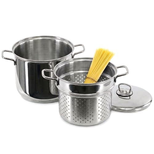 Image of GEEZY Stainless Steel Pasta Pot with Strainer Insert - 6L Induction Cooking Pan for All Hobs, Gas, Electric - Dishwasher Safe Deep Stockpot Saucepan & Strainer for Spaghetti, Vegetables & Rice