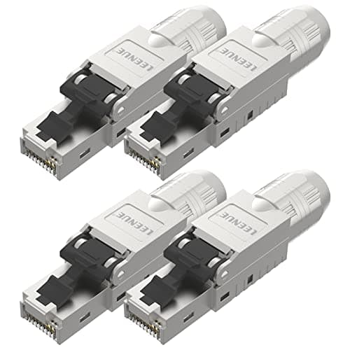 Image of LEENUE Cat7 RJ45 Connector Tool-Free, RJ45 Plug Toolless Reusable Gold-Plated Shielded for Cat7 Cat6A Cat6 Ethernet Cables 10Gbps PoE 4 Pack