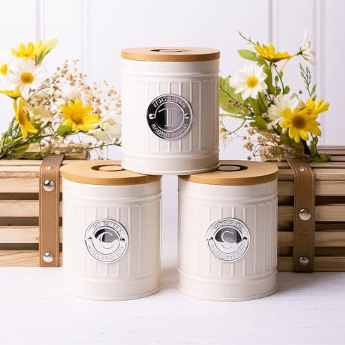 Image of Maria`s Selection Cream Tea, Coffee Sugar Canister, tea coffee canister, Set of 3, Airtight Containers,
