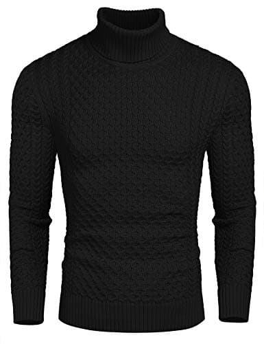 Image of COOFANDY Mens Jumpers Turtle Neck Jumper Roll Neck Jumpers Polo Neck Jumper Knitted Winter Sweater Slim Fit Black S