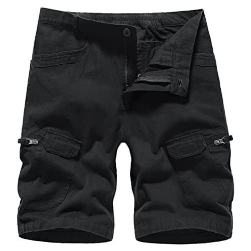 Image of LY4U Mens Cargo Shorts, Summer Outdoor Casual Hiking Climbing Walking Cotton Short with Multiple Pockets Black 34W