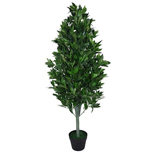 Image of Leaf Design UK 120cm (4ft) Artificial Topiary Bay Tree Pyramid Extra Large Black Plastic Pot, Green Cone