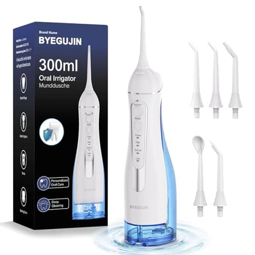 Image of Professional Cordless Water Flosser for Teeth Cleaning 4 Modes & 4 Jet Tips USB-C Rechargeable & IPX7 300ML Waterproof Portable Oral Irrigator for Home & Travel Use
