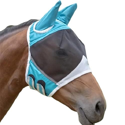Image of AYNKH Fly Mask for Horses, Large Eye Space with Ears, UV Protection Adjustable Fit Equine Fly Masks Summer Royal Blue Cob Size