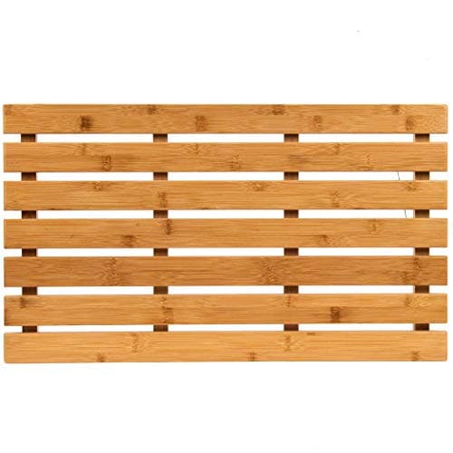 Image of Klass Home Collection Large Bamboo Wooden Bath Mat For Bathroom, Outdoor Shower & Spa, 60 x 35cm Multipurpose Bamboo Duck Board Shower Mat with Anti Slip Rubber Feet For Indoors & Outdoors