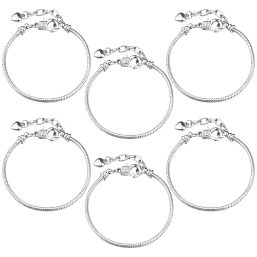 Image of BEZHO 6 Pcs Charm Bracelet, 20cm Chain Bracelet Adjustable Snake Bracelets Chains with Extender Chain Lobster Clasp Bracelets Chains Jewellery Making Gifts for DIY Valentine's Day (Silver)