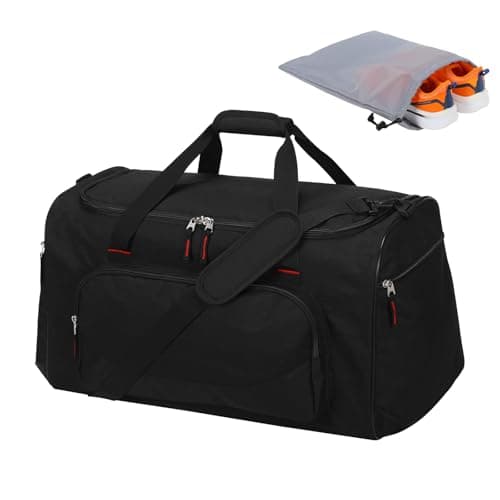 Image of LONALIA 55L Large Gym Sports Duffle Bag for Men - 22 inch Mens Weekend Holdall Bag with Shoe Bag (Black)