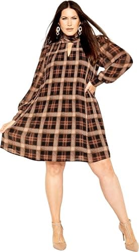Image of City Chic Women's Apparel City Chic Plus Sexy Dress Check Size 14 Casual, Black Plaid, 16