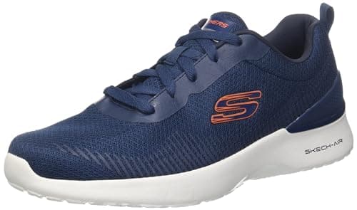 Image of Skechers Men's Skech-Air Dynamight Bliton Sneaker, Navy Mesh/Synthetic/Orange Trim, 7 UK