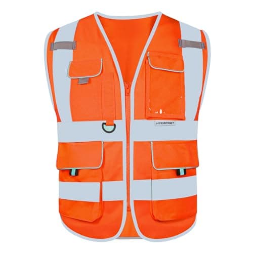 Image of HYCOPROT Hi Vis Vest for Men Women High Visibility Reflective Breathable Safety Vest with Multiple Pockets Zipper Front Meets Construction Vests for Build Oudoor Work EN ISO 20471 Standards