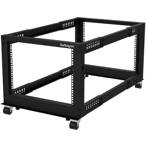 Image of StarTech 8U 4-Post Server Rack, 19in Open Frame Rack with 40in (101cm) Mounting Depth and 1200lb (544kg) Weight Capacity, Mobile or Floor Mount IT Rack