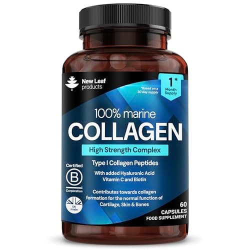 Image of Pure Marine Collagen 100% Marine Collagen Type 1 Hydrolysed Collagen Peptides Enhanced with Hyaluronic Acid & Vitamin C -Essential Amino Acids - Collagen Supplements for Women and Men, 60 Capsules