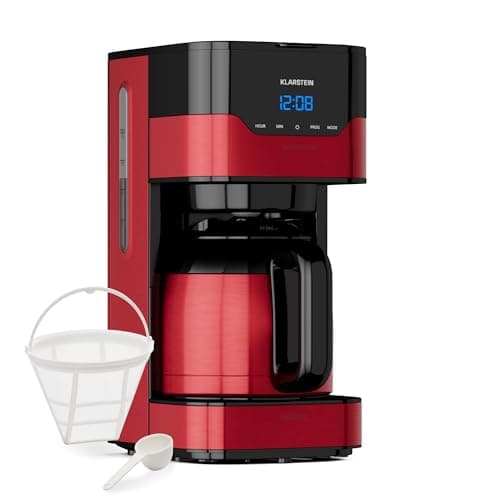 Image of Klarstein 1.2L Filter Coffee Machine, 10 Cup Barista Coffee Machines, Small 800W Filtered Coffee Makers for Ground Coffee w/Timer, Stainless Steel Thermal Jug, Espresso Machine for Hot & Ice Coffee