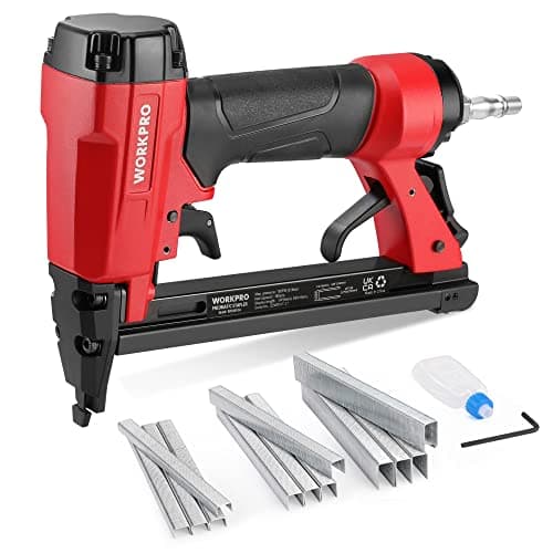 Image of WORKPRO Air Staple Gun with 1884pcs Staples(6mm-16mm), 22GA / Type 7116, Lightweight Pneumatic Stapler with Safety Nose, Ideal for DIY, Furniture Making, Woodworking, Air Compressor Not Included