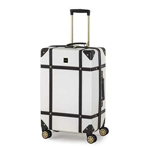 Image of Rock Vintage Medium Hard Shell Hold Suitcase in Cream - Nostalgic Design, Dual 360 Swivel-Wheels, Telescopic Handle, Impact-Resistant Material & TSA Combination Lock - 67 x 41 x 26 cm 4.1KG