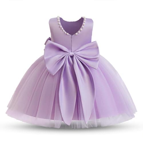 Image of NNJXD Baby Girl Birthday Party Tutu Gown Bowknot Toddler Girls Pageant Princess Tulle Wedding Gown 2075 Purple 9-12 Months