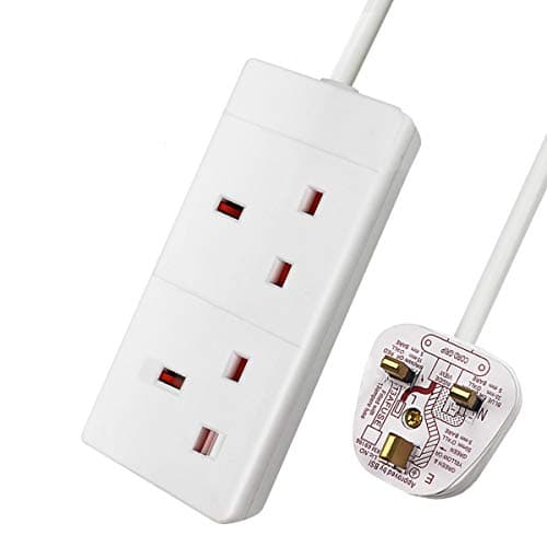 Image of ExtraStar 2 Way Extension Lead, 13A Fused UK Plug Extension Socket, 5M Extension Cable Power Strip - White