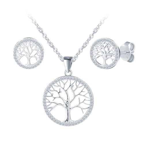 Image of Yumilok 925 Sterling Silver Tree of Life Pendant Necklace for Women Cubic Zirconia Stud Earrings Jewellery Gift for Girls Wife