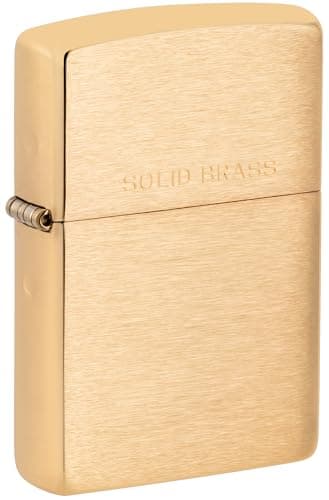 Image of Zippo Windproof Lighter - Brushed Brass - Gold - Refillable - Reusable - Gift Box - Made in USA