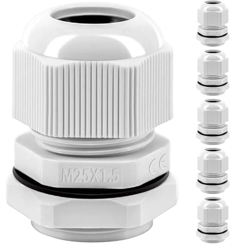 Image of Gorffy Cable Gland Set, 6 Pieces, IP68 Cable Grommet, Waterproof M25, Cable Glands for Outdoor Garden Control Box, Junction Box, Plastic Nylon Cable Grommets