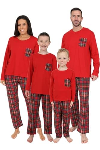 Image of ThePyjamaFactory Kids Family Matching Red Tartan Long Cotton Christmas Pyjamas Xmas PJs (4-5 Years)
