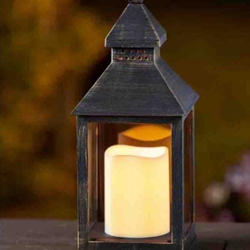 Image of Marco Paul 23cm LED Flickering Candle Lantern Bronze Effect Hanging Outdoor Lamp Battery Operated Flameless Light Indoor Lighting for Home Decorative Auto Timer LED Light
