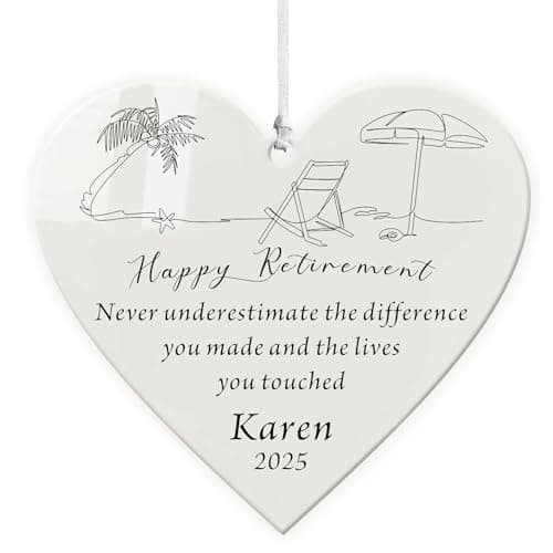 Image of Retirement Gifts for Women Men Personalised Retirement Ornament Decorations Acrylic Hanging Heart Signs Plaque Happy Retirements Appreciation Gift for Retired Friends (Design 1)
