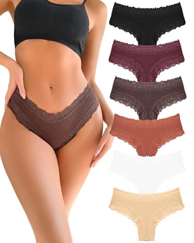Image of FINETOO Cotton Lace Underwear Women Brazilian Knickers for Women 6 Pack Sexy Knickers Multipack Soft Stretchy Ladies Briefs Comfort Hipster Panties Size S-XL