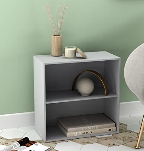 Image of URBNLIVING 2 Tier Wooden Storage Cabinet (Grey Cabinet Without Doors), H 60 W 60 D 30 (FP-634)