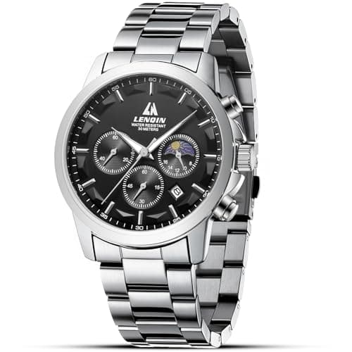 Image of LN LENQIN Mens Watches Chronograph Watches Men Stainless Steel Analog Quartz Watch Waterproof Multi-Function Dial with Date Business Wrist Watch for Men