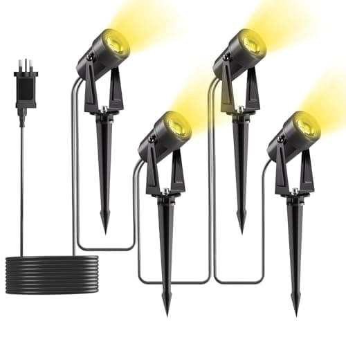 Image of Yuusei Garden Lights Mains Powered, 4 in 1 Pack 14M Extendable Outdoor Spotlight, 3000K Warm White 27V LED Driveway Lights, IP65 Waterproof for Pathway, Fence, Pond, Yards