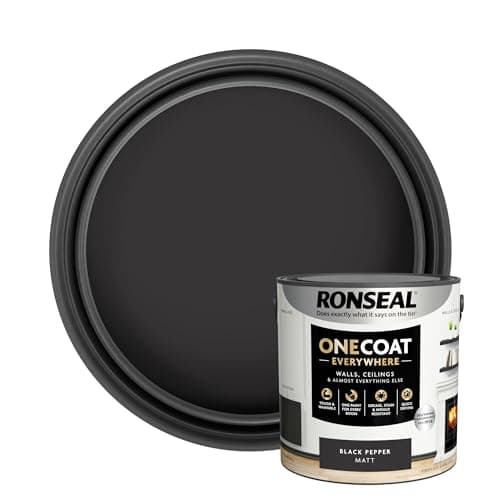 Image of Ronseal One Coat Everywhere Paint Black Pepper Matt 2.5 L – Durable Interior Paint for Walls & Ceilings Smooth Finish Quick Coverage Ideal for Easy Home Projects
