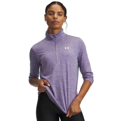 Image of Under Armour Womens Tech Half Zip Top Long Sleeve Running Purple Lux/White 16