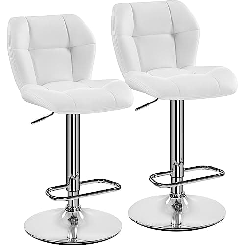 Image of Yaheetech Bar Stools Set of 2, PU Leather Breakfast Bar Chairs, Swivel Height Adjustable Barstools, Counter Stools with Backrest for Home Kitchen Restaurant, White