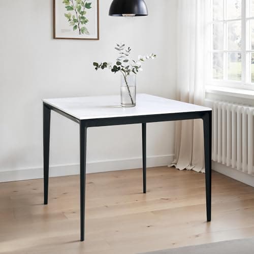 Image of Julian Bowen Miami Square Stone Top Dining Table-White Marble, 76 x 80 x 80