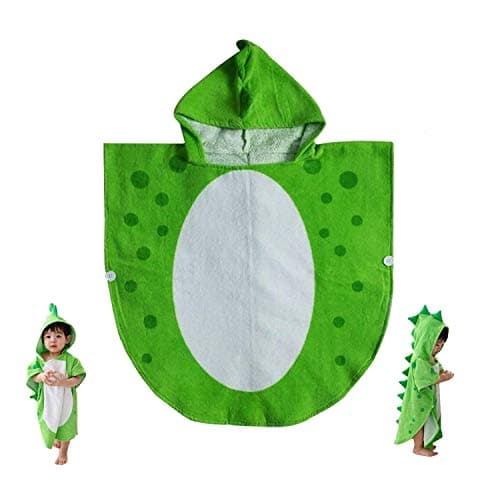 Image of Newooe Children Bath Towel Baby Bathrobe Cotton Dinosaur Pattern Kids Robe Beach Swimming Hooded Poncho (Green)