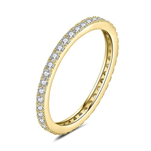 Image of JewelryPalace 1.5mm Half Eternity Moissanite Wedding Band Stacking Ring Ehancer 14K Yellow Gold 925 Sterling Silver 7