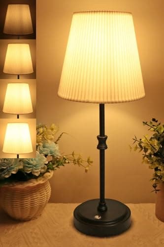 Image of HSLighting Cordless Table lamp Touch Control, Battery Operated Fabric Shade Desk Lamp with Brightness 5%-100% Stepless Dimmable Rechargeable Bedside Lamp for Dining Room Bedroom Bedside Bar Outdoor