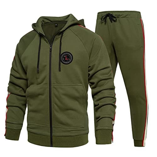 Image of AOTORR Mens Tracksuit Set Gym Jogging Bottoms Casual Full Zip Joggers Sports Sweatsuit with Pockets TZ23 Green M
