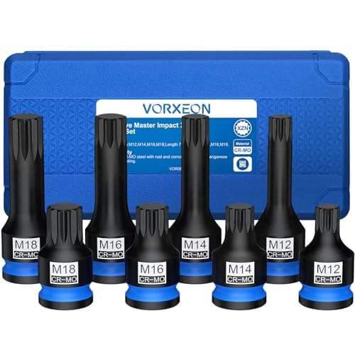 Image of 8PC 1/2" Drive Impact XZN Bit Socket Set M12 M14 M16 M18 42CRMO Steel Impact Triple Square Spline Bit Socket Set for Garage & Auto Repair Mechanical