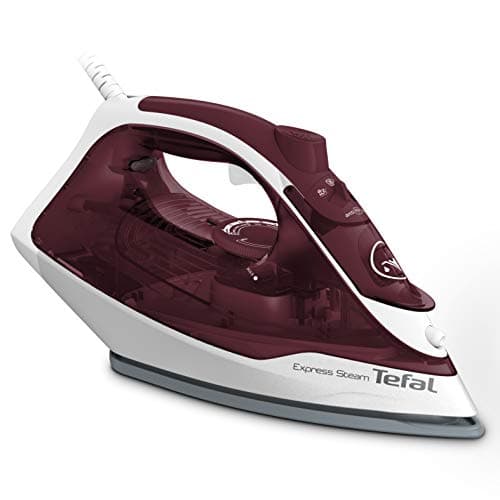 Image of Tefal Express Steam, Steam Iron, 190 g/min Steam Boost, 45 g/min Continuous Steam, 270 ml Water Tank, 2600W Power, Non-Stick Ceramic Soleplate, Auto Shut Off, Anti-drip, White & Ruby Red, FV2869