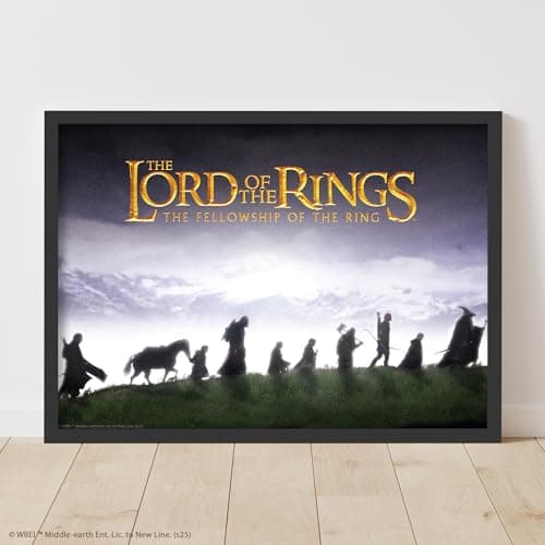 Image of The Lord of The Rings Print - The Fellowship Group Walking with Logo Poster Wall Art (29.7cm x 42cm - A3)