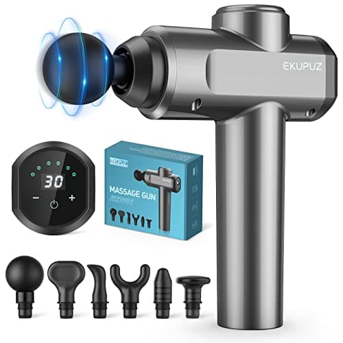 Image of Massage Gun Deep Tissue, EKUPUZ Muscle Gun, 30 Speeds Powerful Percussion Massager with 6 Heads, LCD Touch Screen, Handheld for Pain Relief, Fitness Recovery, Grey, 1.0 count