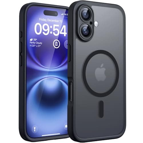 Image of TOCOL Magnetic for iPhone 16 Case 6.1-Inch, Fit for MagSafe, Upgraded [Full Camera Protection], [14FT Military Grade Drop Tested] Shockproof Slim Translucent Matte Back Phone Cover (Black)