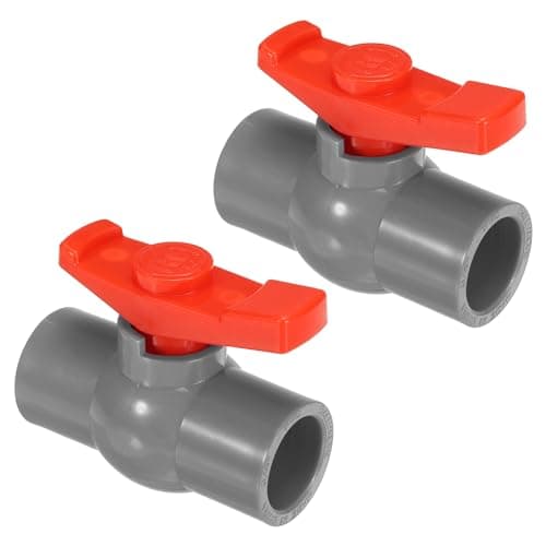 Image of PATIKIL 25mm 1" ID PVC Ball Valve, 2 Pack Socket Type Shut-Off Valve with Easy to Rotate Handle for Water Flow Control, Gray/Red